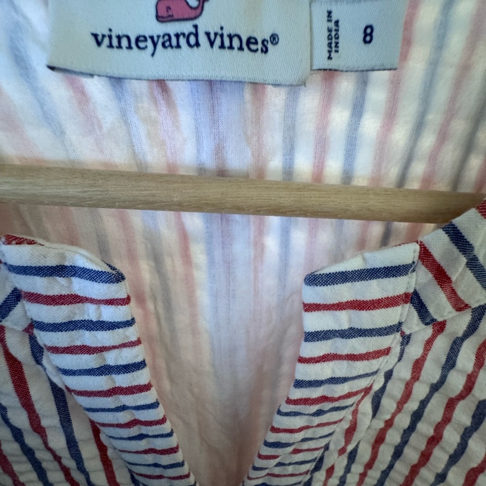 Vineyard Vines Red, White & Blue Striped Sleeveless Tie-Waist Mini Dress - Picture 2 of 2
